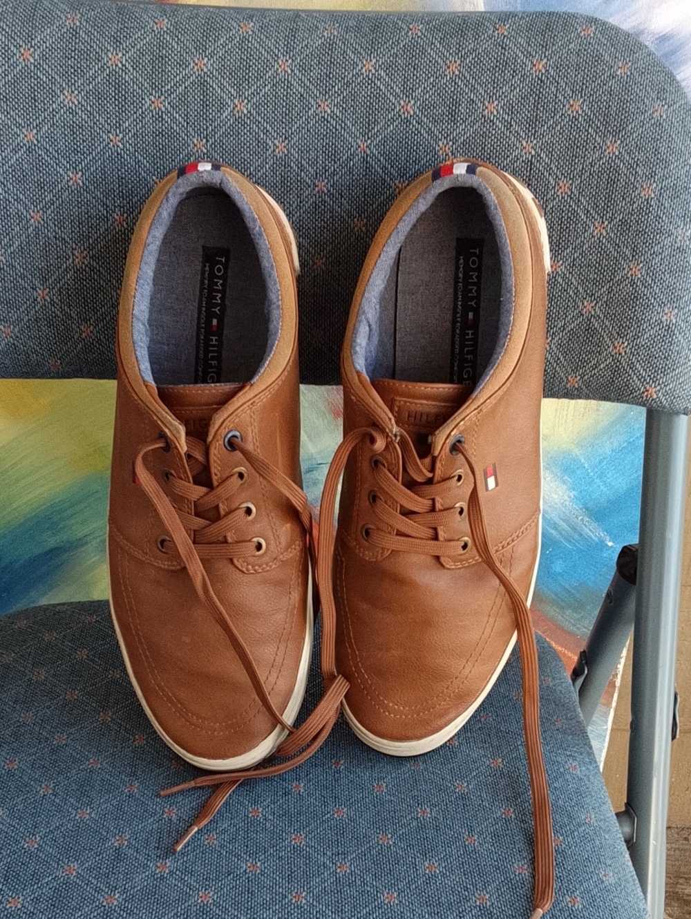 Tommy Hilfiger Tan Leather Slip-On Style Sneakers